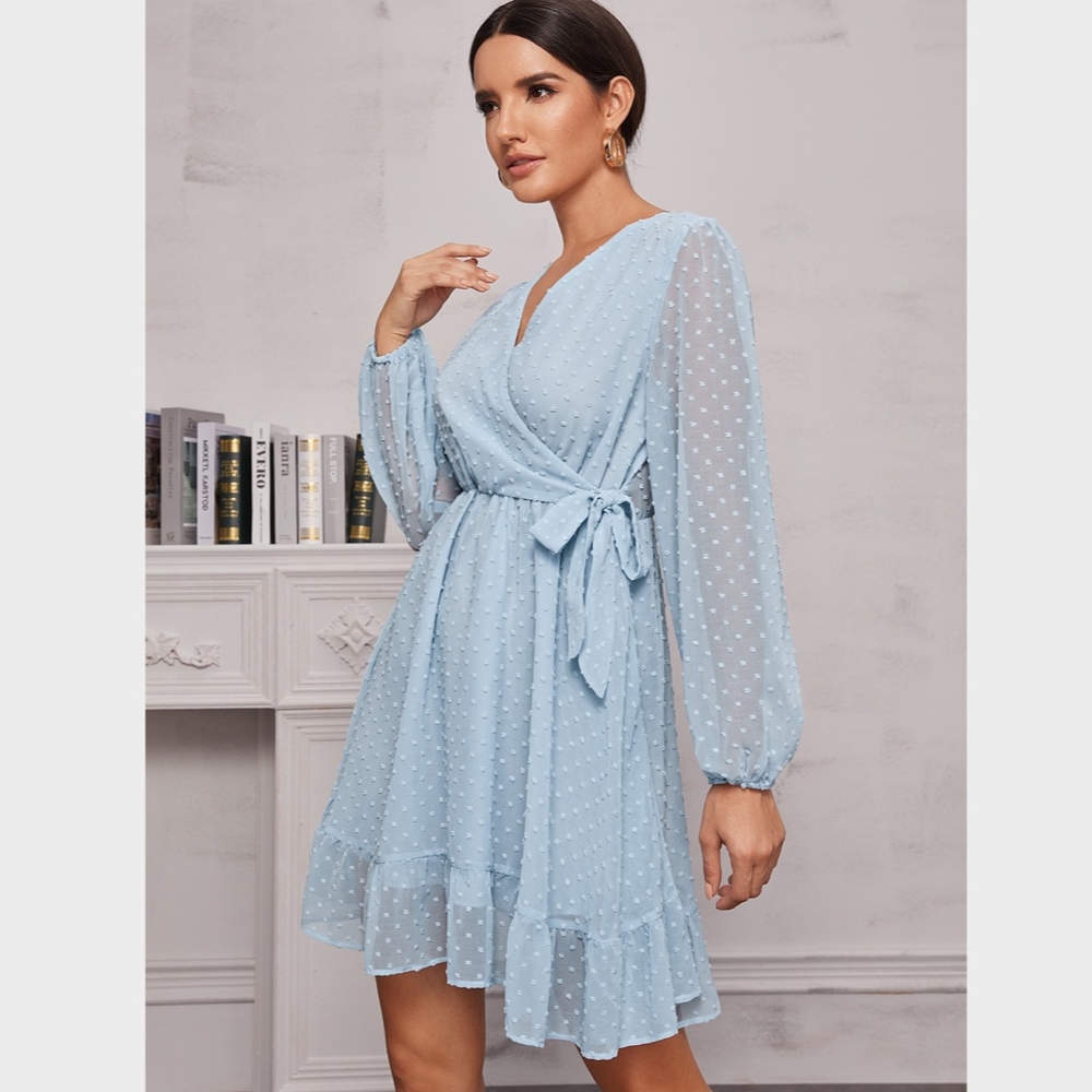 Swiss Dot Baby Blue Mini Dress - Picture 5 of 7